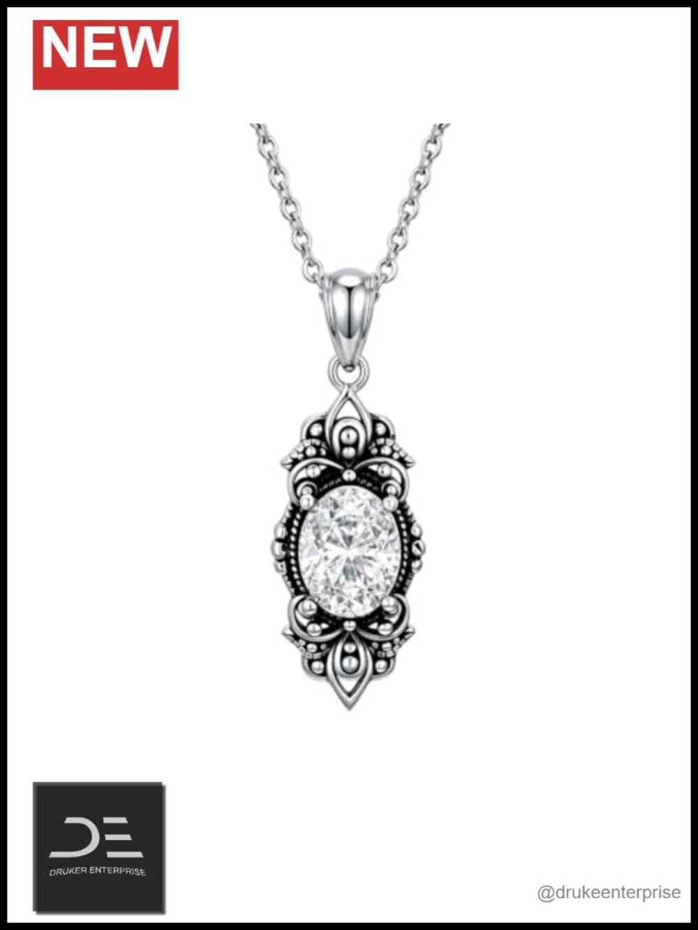 925 Sterling Silver Victorian Vintage Oxidized Pendant Necklace 18-20 Inch